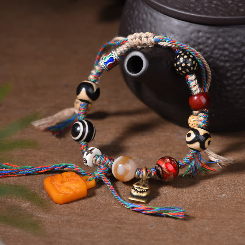 Buddha Stones Tibetisches Dzi-Perlen-Armband mit geflochtenem Knochenband in verschiedenen Farben – ein Segensgeschenk - image 2