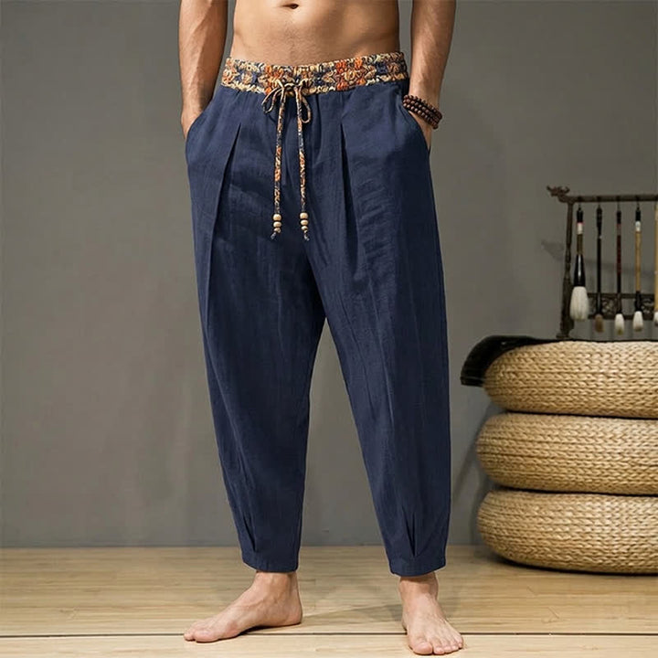 Buddha Stones Lässige Boho-Hose für Frühling und Sommer, lange Herrenhose mit Kordelzug, geometrischem Muster, elastischem Bund und Taschen - Marine - US/UK/AU44, EU54 (3XL) - image 11