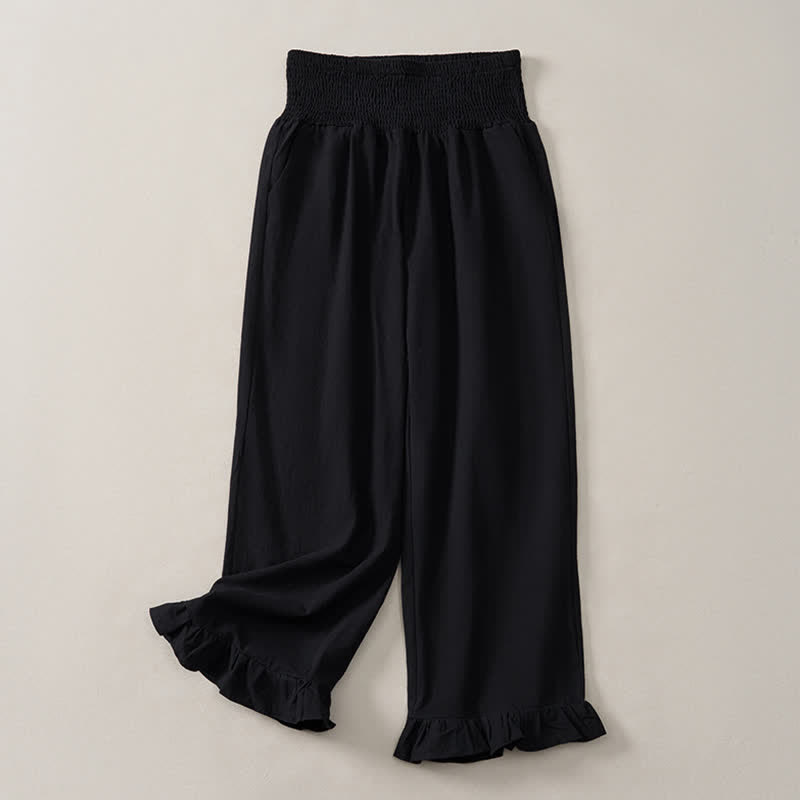 Buddha Stones Lässige Boho-Hose für Damen, knöchellang, gerades Bein, mit Taschen und Rüschensaum, ideal für Frühling und Sommer - Schwarz - US12, UK/AU16, EU44 (2XL) - image 9