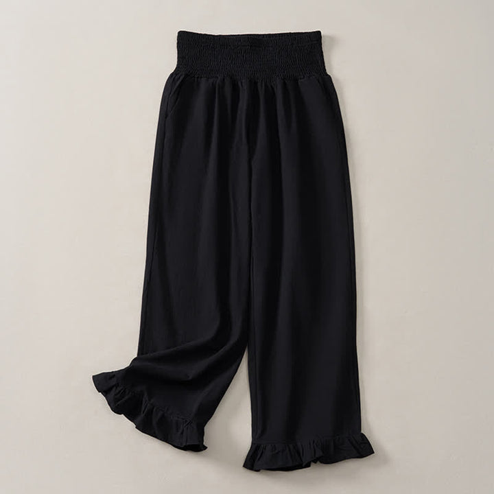 Buddha Stones Lässige Boho-Hose für Damen, knöchellang, gerades Bein, mit Taschen und Rüschensaum, ideal für Frühling und Sommer - Schwarz - US12, UK/AU16, EU44 (2XL) - image 9