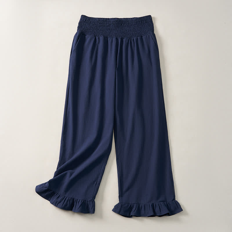Buddha Stones Lässige Boho-Hose für Damen, knöchellang, gerades Bein, mit Taschen und Rüschensaum, ideal für Frühling und Sommer - Marine - US12, UK/AU16, EU44 (2XL) - image 0