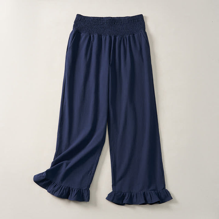 Buddha Stones Lässige Boho-Hose für Damen, knöchellang, gerades Bein, mit Taschen und Rüschensaum, ideal für Frühling und Sommer - Marine - US12, UK/AU16, EU44 (2XL) - image 0