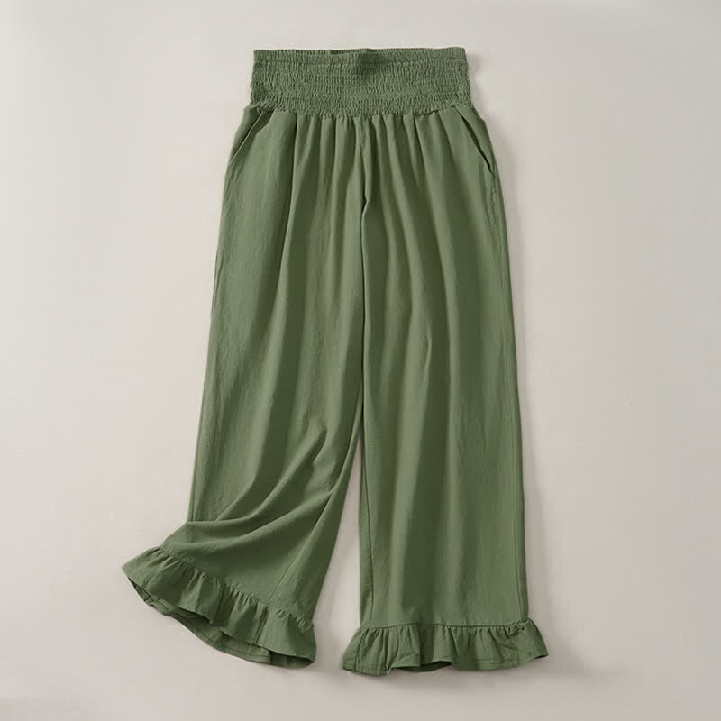 Buddha Stones Lässige Boho-Hose für Damen, knöchellang, gerades Bein, mit Taschen und Rüschensaum, ideal für Frühling und Sommer - Olivgrün - US12, UK/AU16, EU44 (2XL) - image 18