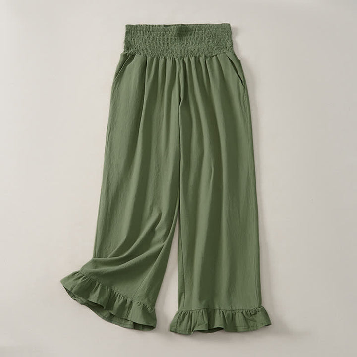Buddha Stones Lässige Boho-Hose für Damen, knöchellang, gerades Bein, mit Taschen und Rüschensaum, ideal für Frühling und Sommer - Olivgrün - US12, UK/AU16, EU44 (2XL) - image 18