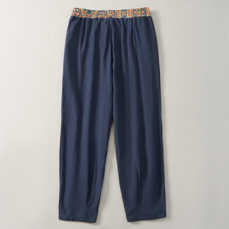 Buddha Stones Lässige Boho-Hose für Frühling und Sommer, lange Herrenhose mit Kordelzug, geometrischem Muster, elastischem Bund und Taschen - image 15