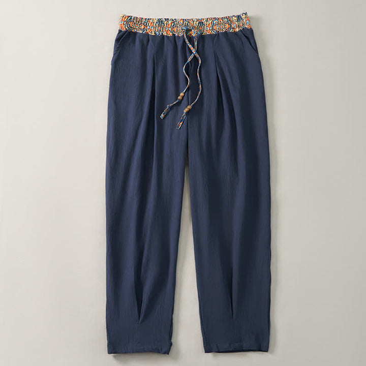 Buddha Stones Lässige Boho-Hose für Frühling und Sommer, lange Herrenhose mit Kordelzug, geometrischem Muster, elastischem Bund und Taschen - image 14
