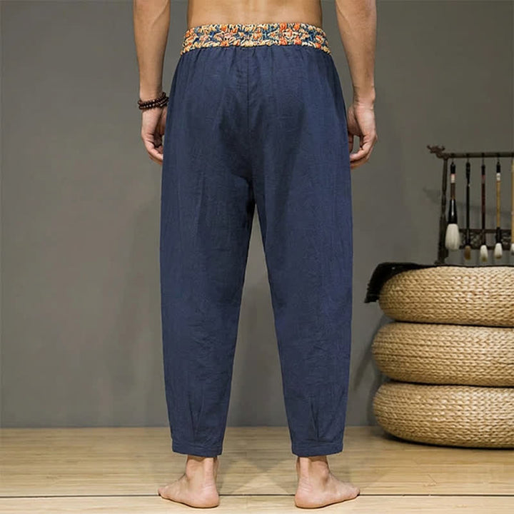 Buddha Stones Lässige Boho-Hose für Frühling und Sommer, lange Herrenhose mit Kordelzug, geometrischem Muster, elastischem Bund und Taschen - image 13