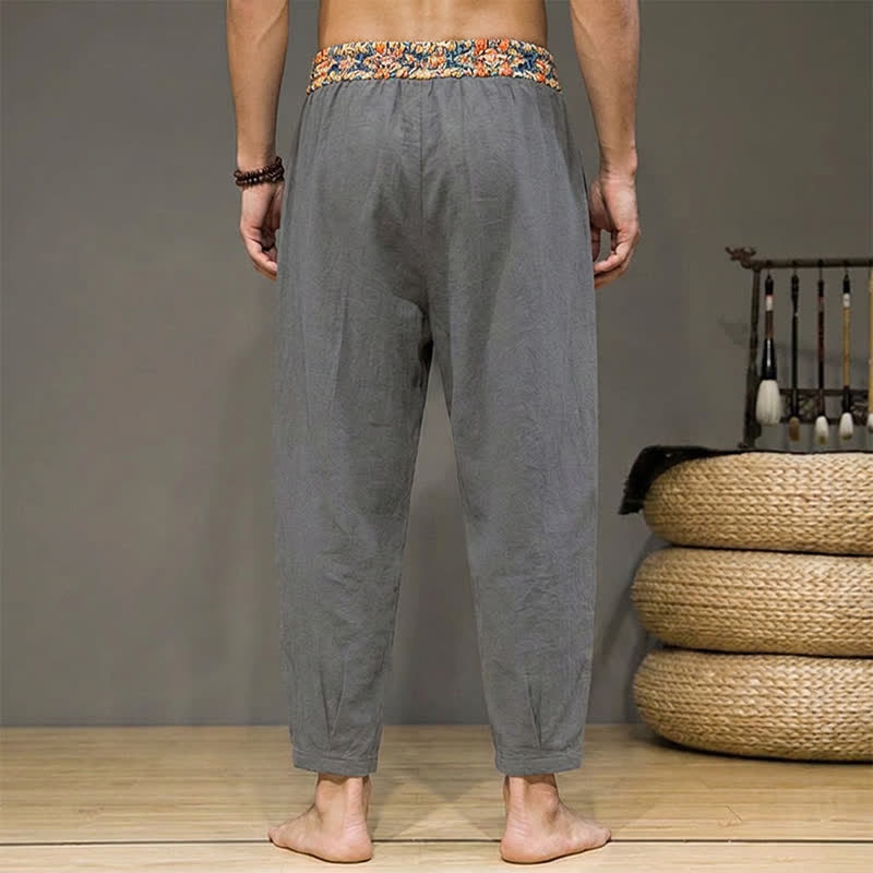 Buddha Stones Lässige Boho-Hose für Frühling und Sommer, lange Herrenhose mit Kordelzug, geometrischem Muster, elastischem Bund und Taschen - image 25