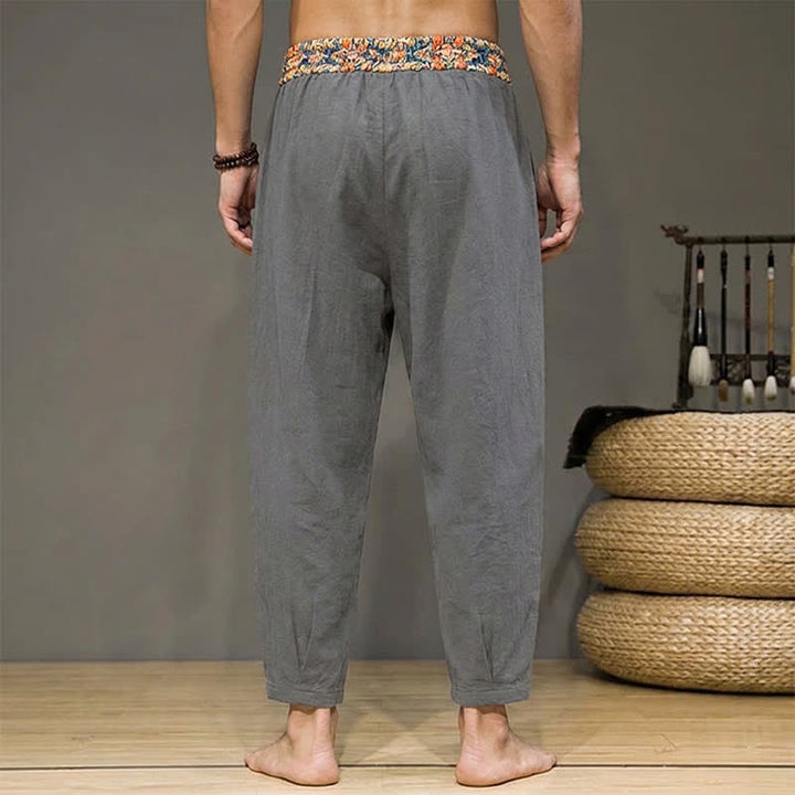 Buddha Stones Lässige Boho-Hose für Frühling und Sommer, lange Herrenhose mit Kordelzug, geometrischem Muster, elastischem Bund und Taschen - image 25