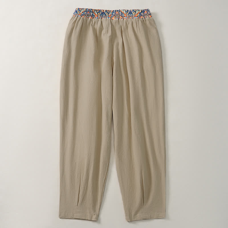 Buddha Stones Lässige Boho-Hose für Frühling und Sommer, lange Herrenhose mit Kordelzug, geometrischem Muster, elastischem Bund und Taschen - image 4