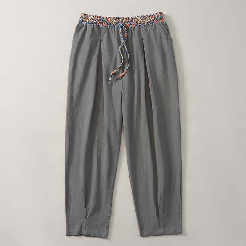 Buddha Stones Lässige Boho-Hose für Frühling und Sommer, lange Herrenhose mit Kordelzug, geometrischem Muster, elastischem Bund und Taschen - image 26