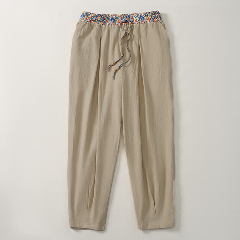 Buddha Stones Lässige Boho-Hose für Frühling und Sommer, lange Herrenhose mit Kordelzug, geometrischem Muster, elastischem Bund und Taschen - image 3