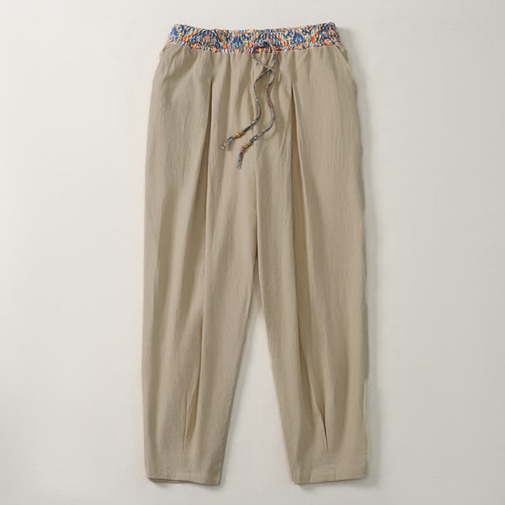 Buddha Stones Lässige Boho-Hose für Frühling und Sommer, lange Herrenhose mit Kordelzug, geometrischem Muster, elastischem Bund und Taschen - image 3