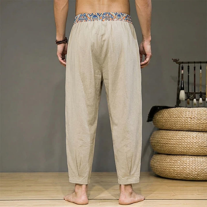 Buddha Stones Lässige Boho-Hose für Frühling und Sommer, lange Herrenhose mit Kordelzug, geometrischem Muster, elastischem Bund und Taschen - image 2