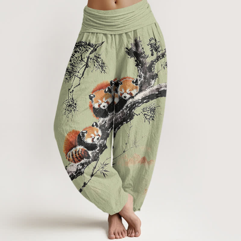 Buddha Stones Damen-Haremshose mit Bambus- und Panda-Muster aus Baumwolle mit elastischem Bund und elastischem Bund - Hellgrün - US16, UK/AU20, EU48 (3XL) - image 5