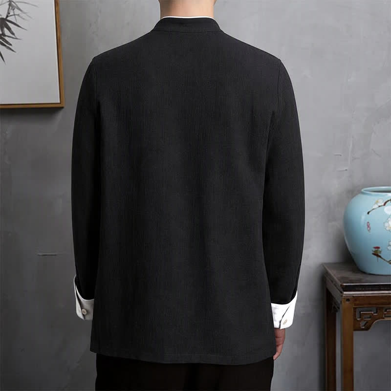 Buddha Stones Frühling Herbst Vintage Tang Style Herren Langarmhemden mit Froschknopf und Kranichstickerei - image 11