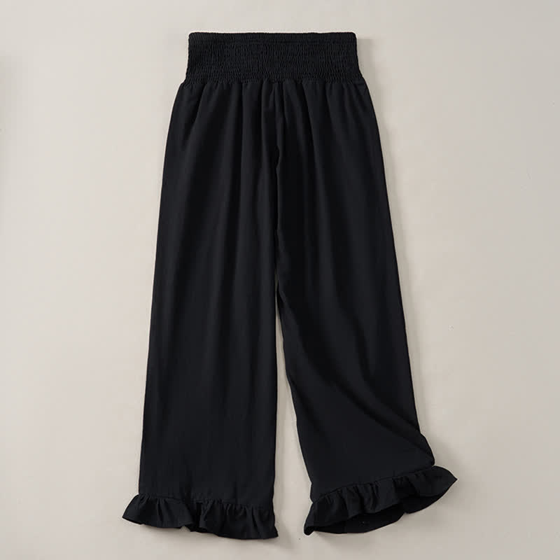 Buddha Stones Lässige Boho-Hose für Damen, knöchellang, gerades Bein, mit Taschen und Rüschensaum, ideal für Frühling und Sommer - image 10