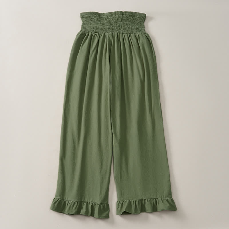 Buddha Stones Lässige Boho-Hose für Damen, knöchellang, gerades Bein, mit Taschen und Rüschensaum, ideal für Frühling und Sommer - image 20