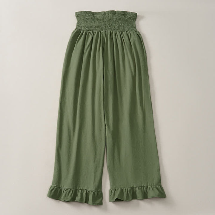 Buddha Stones Lässige Boho-Hose für Damen, knöchellang, gerades Bein, mit Taschen und Rüschensaum, ideal für Frühling und Sommer - image 20