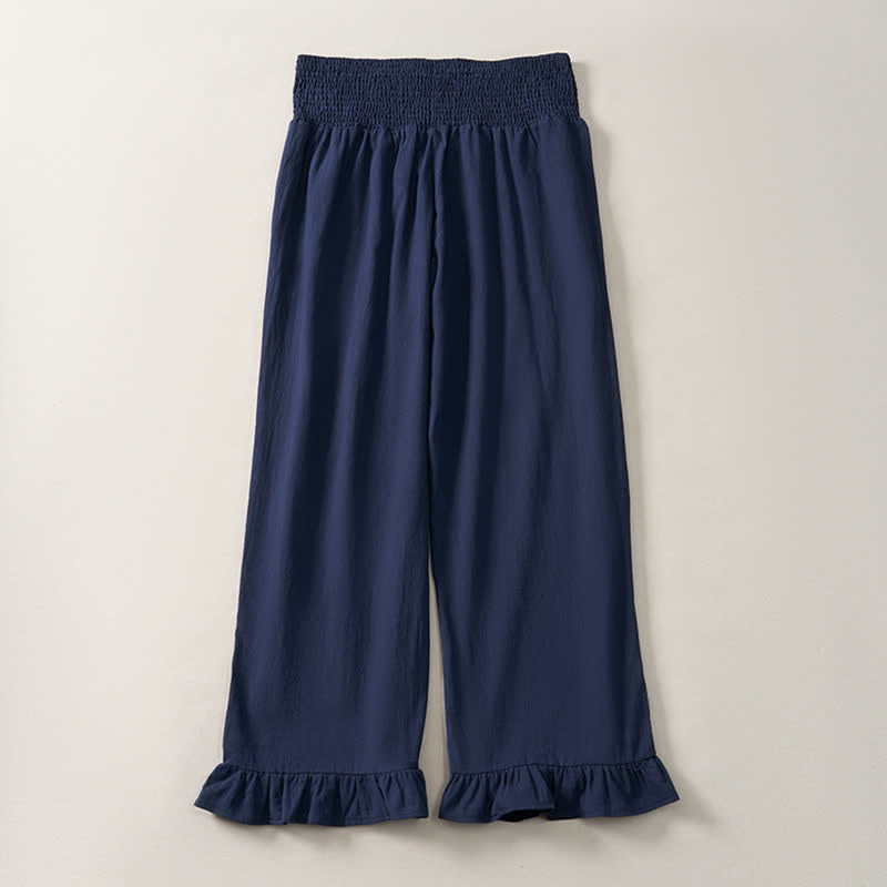 Buddha Stones Lässige Boho-Hose für Damen, knöchellang, gerades Bein, mit Taschen und Rüschensaum, ideal für Frühling und Sommer - image 1