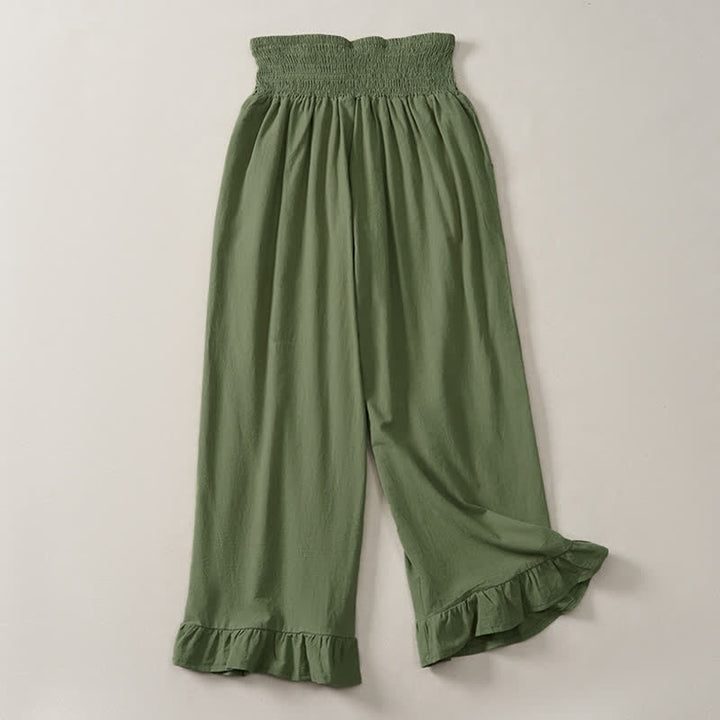 Buddha Stones Lässige Boho-Hose für Damen, knöchellang, gerades Bein, mit Taschen und Rüschensaum, ideal für Frühling und Sommer - image 19