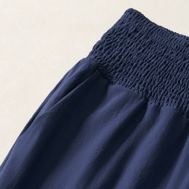 Buddha Stones Lässige Boho-Hose für Damen, knöchellang, gerades Bein, mit Taschen und Rüschensaum, ideal für Frühling und Sommer - image 2