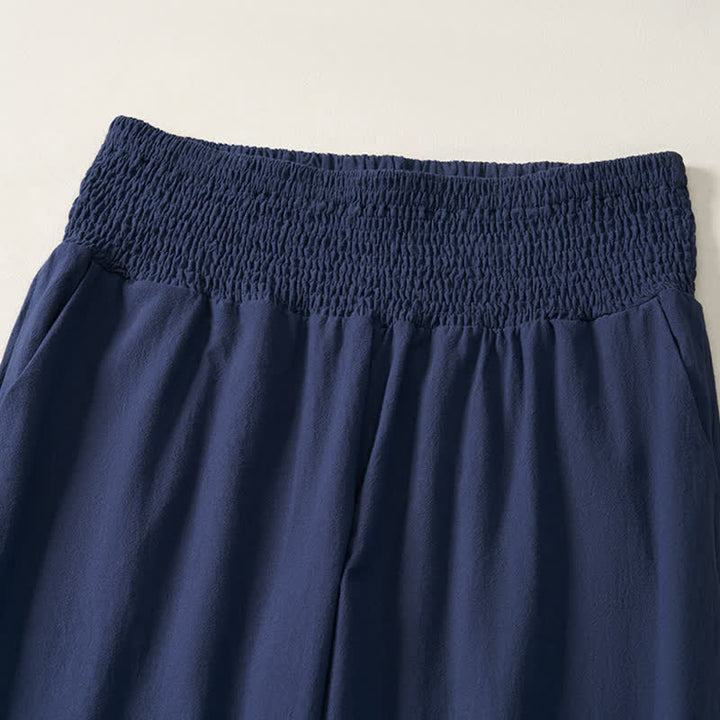 Buddha Stones Lässige Boho-Hose für Damen, knöchellang, gerades Bein, mit Taschen und Rüschensaum, ideal für Frühling und Sommer - image 3