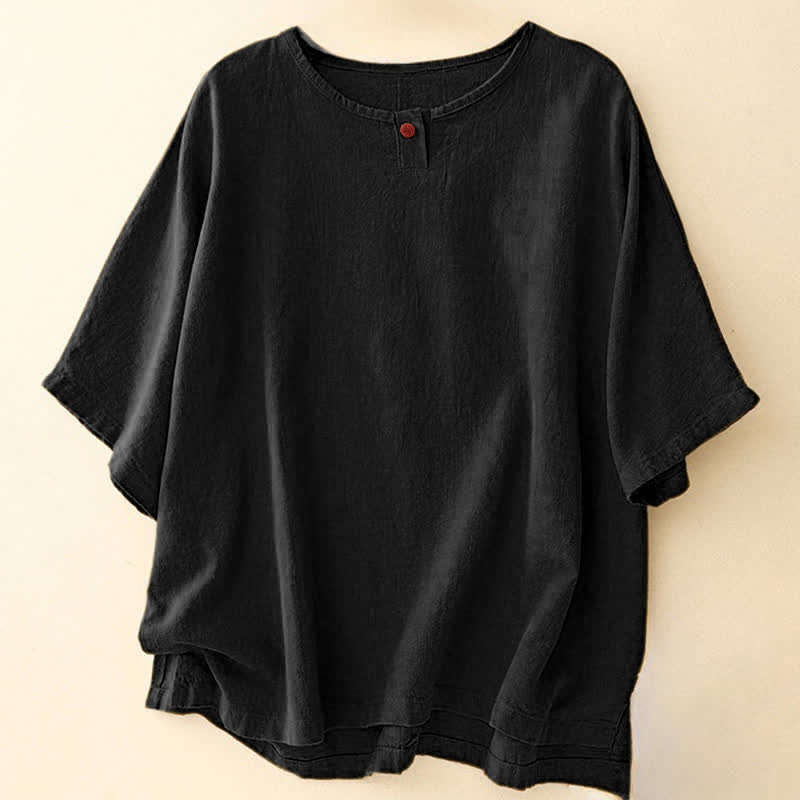 Buddha Stones Casual Plain Women's Crew Neck Design Loose Half Sleeve T-Shirt - Schwarz - Halbarm - US14, UK/AU18, EU46 (2XL) - image 13