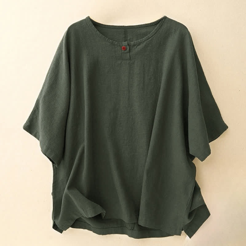 Buddha Stones Casual Plain Women's Crew Neck Design Loose Half Sleeve T-Shirt - Dunkelolivgrün - Halbarm - US14, UK/AU18, EU46 (2XL) - image 10