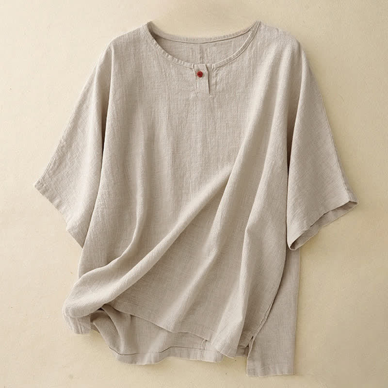 Buddha Stones Casual Plain Women's Crew Neck Design Loose Half Sleeve T-Shirt - Leinen - Halbarm - US14, UK/AU18, EU46 (2XL) - image 0