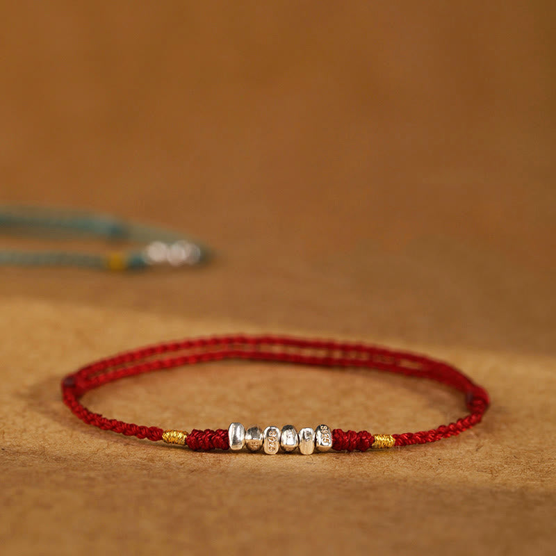 Buddha Stones 925 Sterling Silber Schnur Schutz Glück Ultradünnes geflochtenes Armband Fußkettchen - image 0