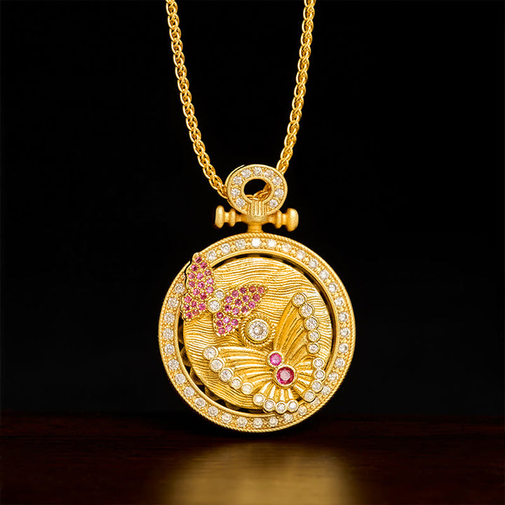 Buddha Stones Halskette mit vergoldetem, drehbarem Schmetterlingsanhänger aus Kupfer - Schmetterling - image 0