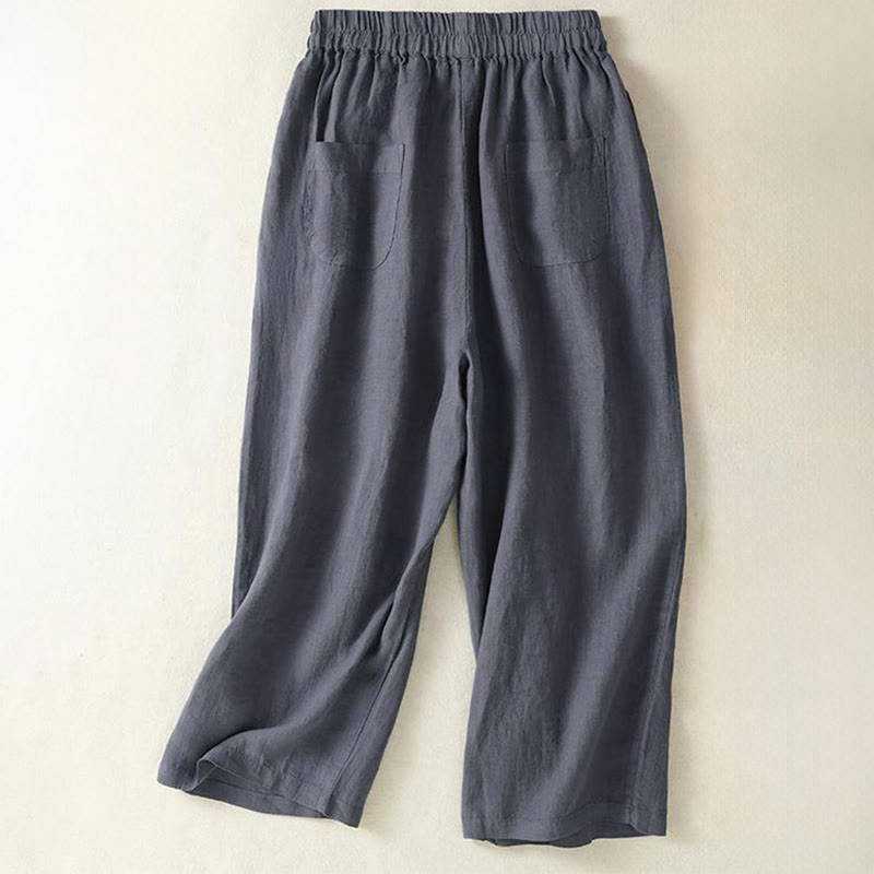 Buddha Stones Lässige, minimalistische Cropped-Hose mit Kordelzug für Damen – ideal für Frühling, Sommer und Herbst. Gerade geschnittene Hose mit Tasche. - image 1