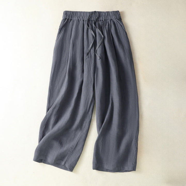 Buddha Stones Lässige, minimalistische Cropped-Hose mit Kordelzug für Damen – ideal für Frühling, Sommer und Herbst. Gerade geschnittene Hose mit Tasche. - Schiefergrau - US8-10, UK/AU12-14, EU40-42 (2XL) - image 0
