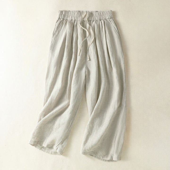 Buddha Stones Lässige, minimalistische Cropped-Hose mit Kordelzug für Damen – ideal für Frühling, Sommer und Herbst. Gerade geschnittene Hose mit Tasche. - Beige - US8-10, UK/AU12-14, EU40-42 (2XL) - image 5