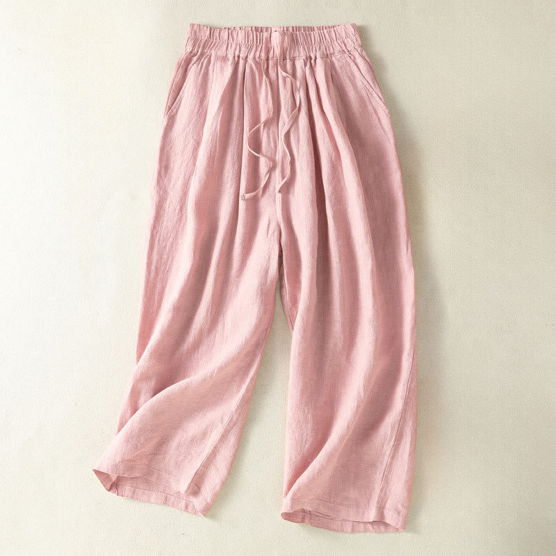 Buddha Stones Lässige, minimalistische Cropped-Hose mit Kordelzug für Damen – ideal für Frühling, Sommer und Herbst. Gerade geschnittene Hose mit Tasche. - Rosa - US8-10, UK/AU12-14, EU40-42 (2XL) - image 17
