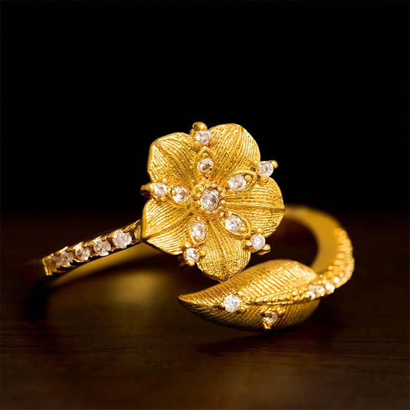 Buddha Stones Offener Ring aus Goldkamelien-Legierung - Ca. 15,8–18,4 mm (US 5–US 8) - image 0