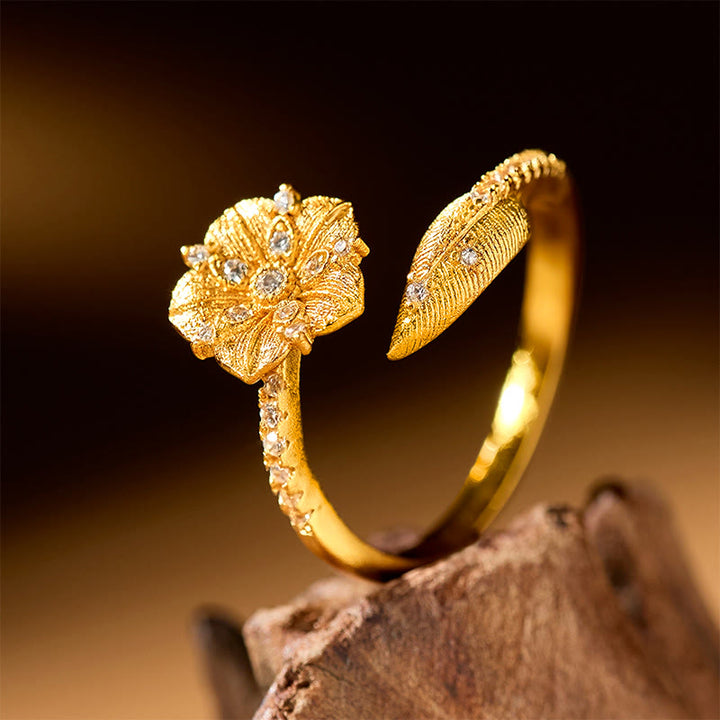 Buddha Stones Offener Ring aus Goldkamelien-Legierung - image 1