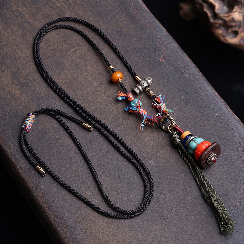 Buddha Stones Halskette mit Quaste und LiuLi-Perlenmotiv aus tibetischem Mani-Steinhaufen - image 1