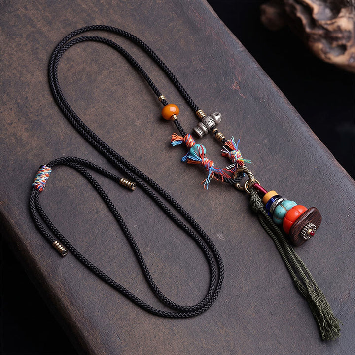 Buddha Stones Halskette mit Quaste und LiuLi-Perlenmotiv aus tibetischem Mani-Steinhaufen - image 1
