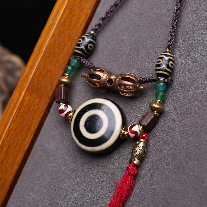 Buddha Stones Tibetische Dzi-Perlen-Vajra-Dreiaugen-Dzi-Perlen-Geflochtene-Seil-Schutzkette - image 3