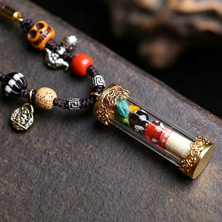 Buddha Stones Tibetische Ghau-Gebetsbox aus Achat und Kupfer, Schriftröhre, Erdungskette - image 3