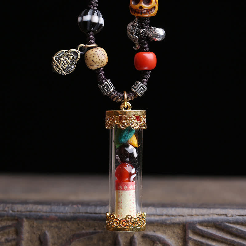 Buddha Stones Tibetische Ghau-Gebetsbox aus Achat und Kupfer, Schriftröhre, Erdungskette - image 1
