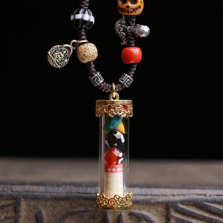 Buddha Stones Tibetische Ghau-Gebetsbox aus Achat und Kupfer, Schriftröhre, Erdungskette - image 1