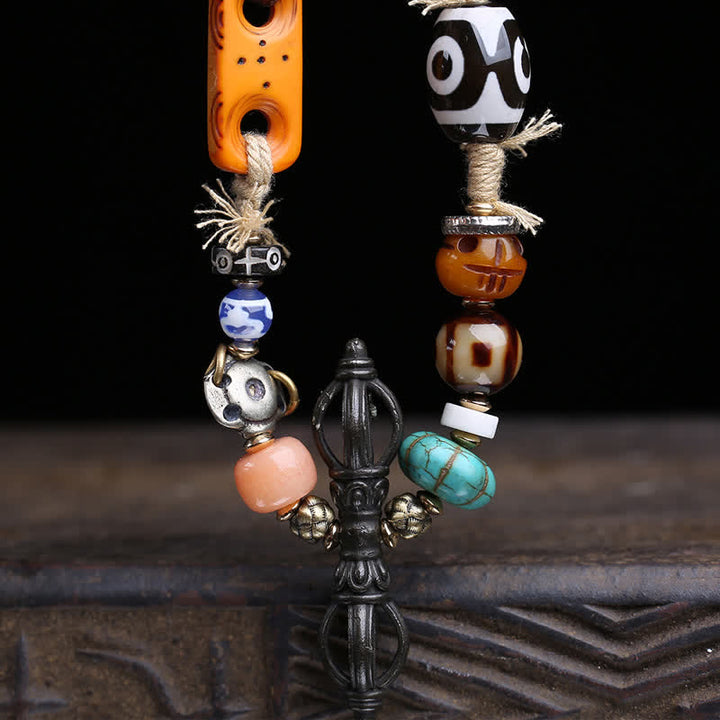Buddha Stones Tibetische Drei-Augen-Dzi-Perlen-Vajra-Glückskette - image 2