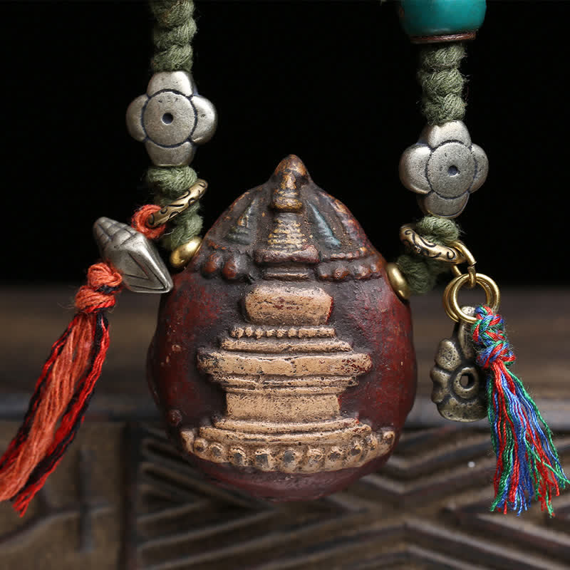 Buddha Stones Tibetische Halskette mit bemalter Tsa-tsa-Quaste und Erdungsanhänger - image 2