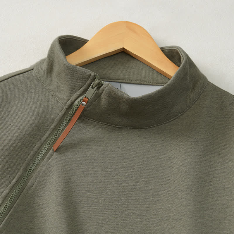Buddha Stones Lässiges, minimalistisches Herren-Sweatshirt mit Viertelreißverschluss und Tasche für Herbst und Winter - image 3