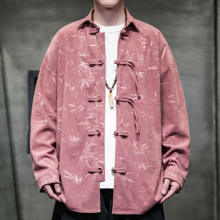 Buddha Stones Lässiges Herrenhemd im Tang-Stil mit Froschknopfleiste, floralem Cordmuster und Tasche für Herbst und Winter - Blassviolettrot - US/UK/AU46, EU56 (5XL) - image 15