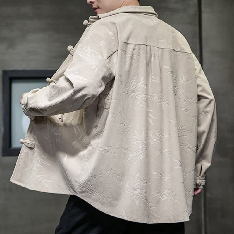 Buddha Stones Lässiges Herrenhemd im Tang-Stil mit Froschknopfleiste, floralem Cordmuster und Tasche für Herbst und Winter - image 11