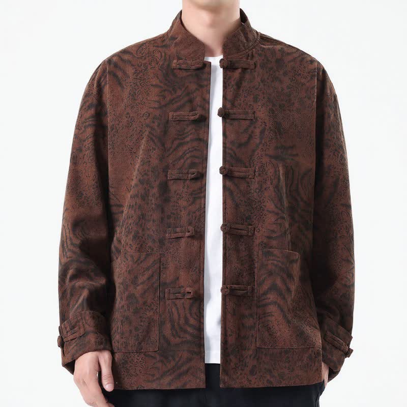 Buddha Stones Herbst/Winter Retro Tang Style aufgesetzte Taschen Abstrakte Cordjacken für Herren mit Tasche - image 1